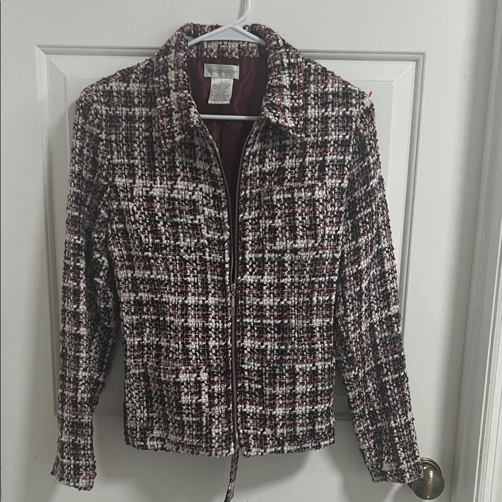 Worthington Women's Tweed Blazer - Black, White, Burgundy